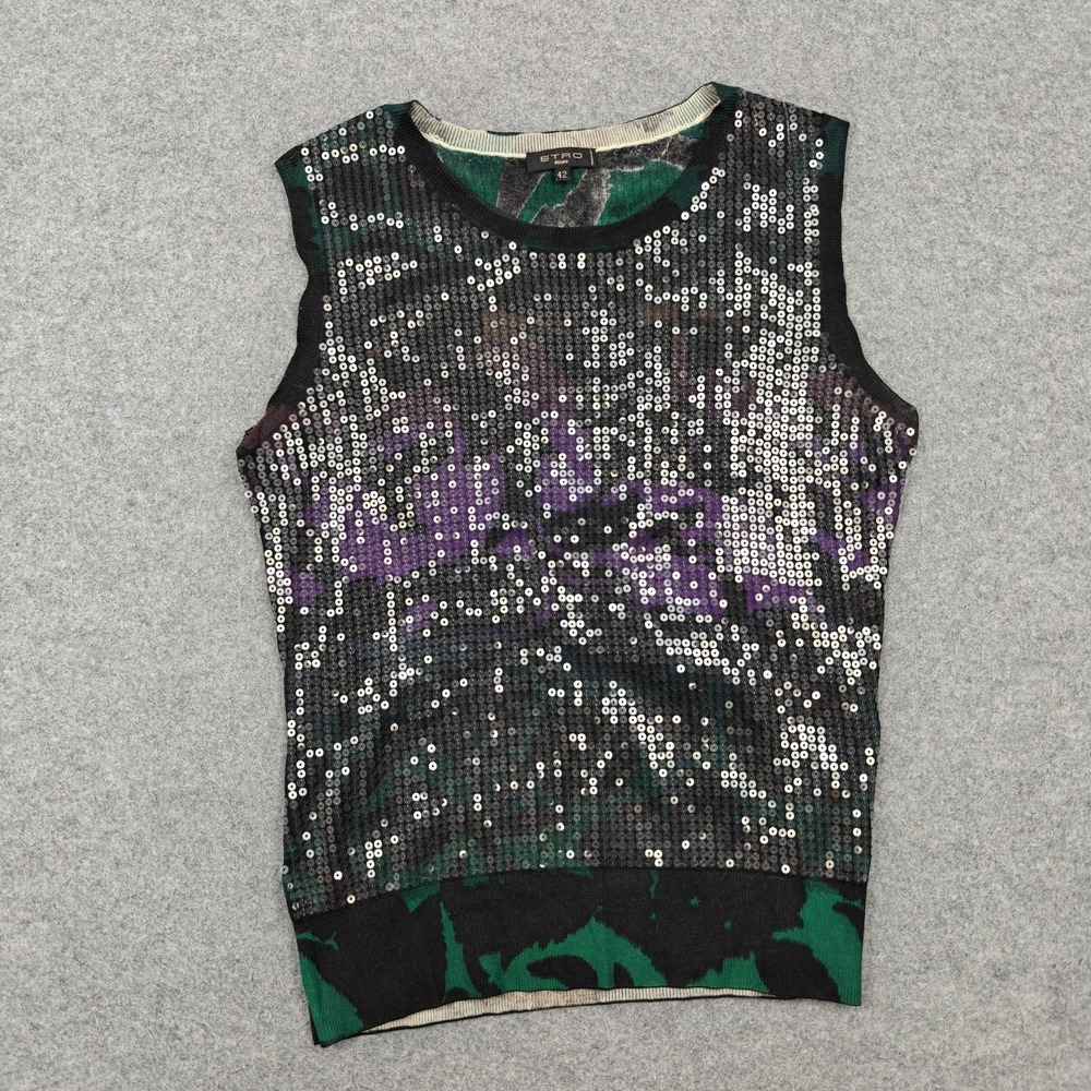Etro Sweater Vest Womens 42 6 Multicolor Silk Cashmere Sequin Knit Made In Italy